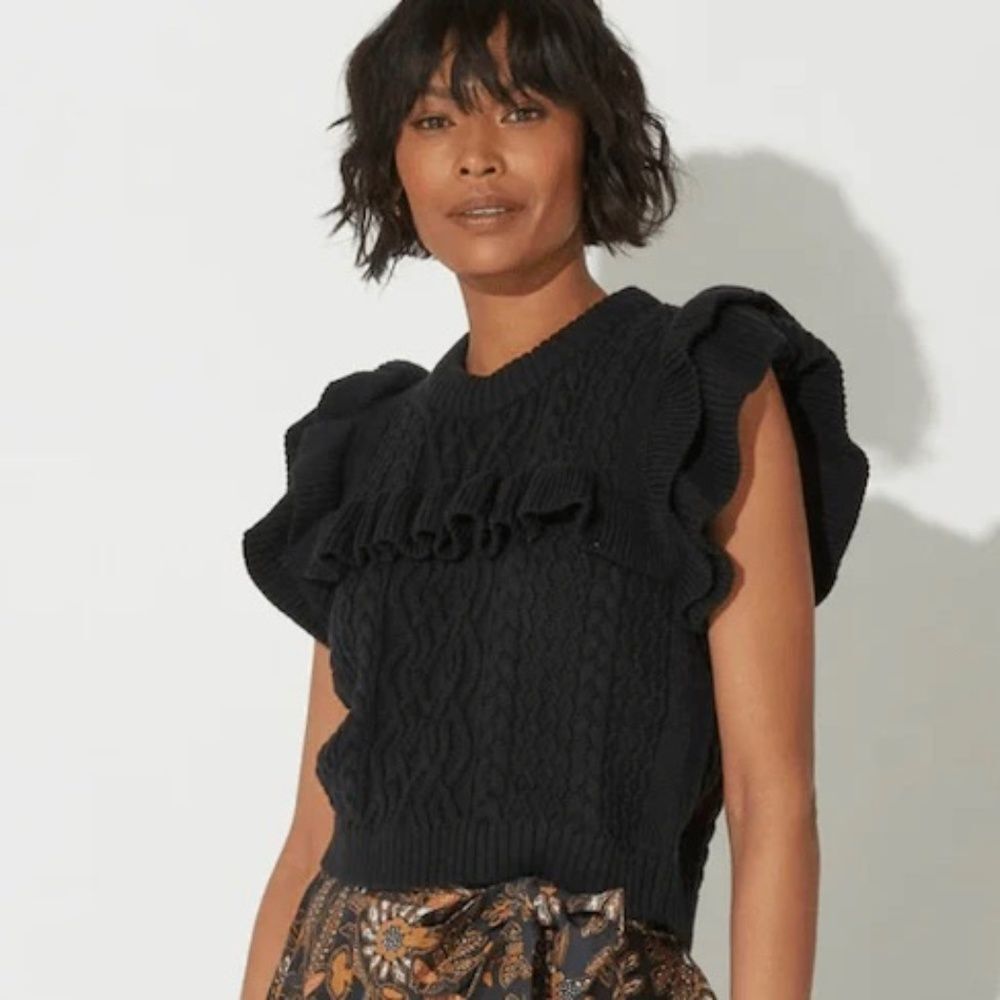 Cleobella Zofia Ruffled Sweater Vest Organic Cotton - Black | Size M